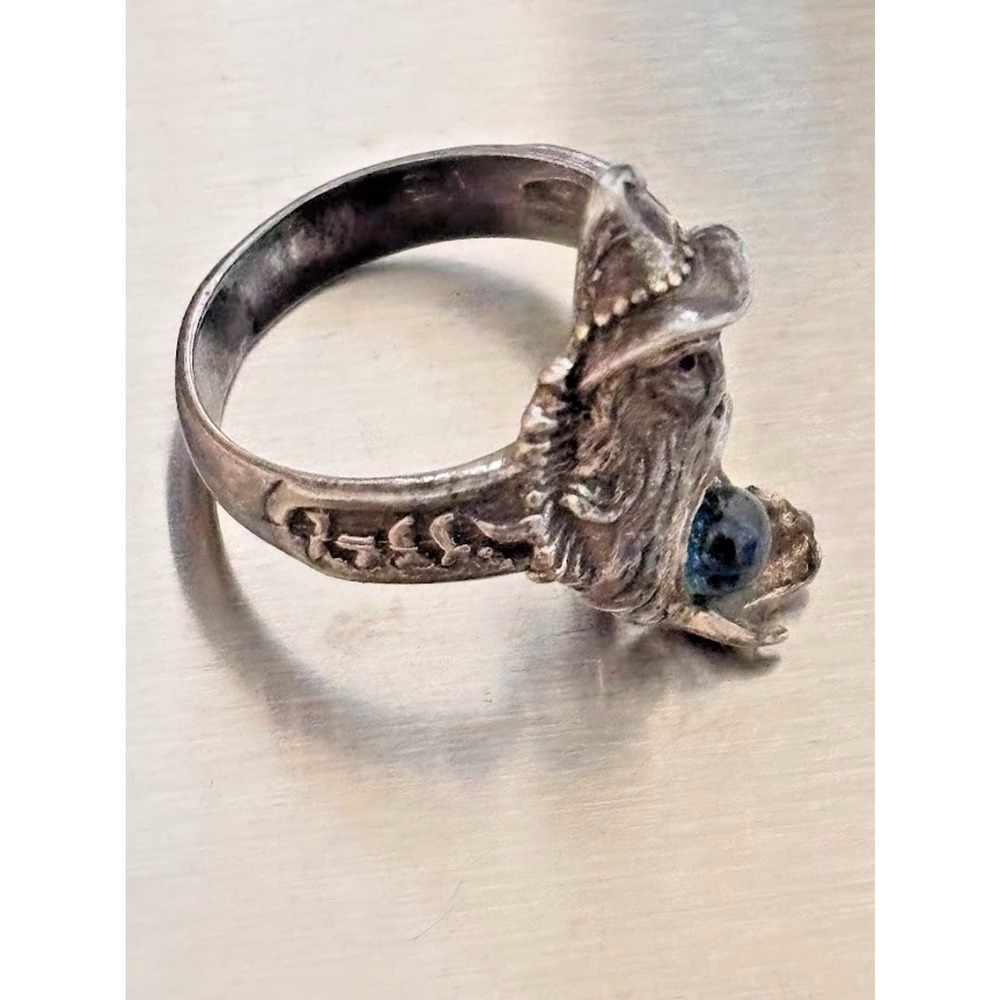 Vintage Sterling Silver Runic Wizard Ring Custom Blue Topaz Fantasy Goth Sz 6.5 - Picture 5 of 8